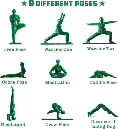 Yoga Joes Series 1 Green Toy Soldiers, Set of 9 Army Men Yoga Pose Figurines for Home or Office Decor