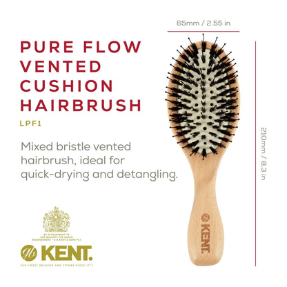 Kent PF01 Large Cushion Detangler Brush, Boar Bristle and Non-Scratch Nylon Mix Hairbrush for Straightening Smoothing. Oval Wood Paddle Detangling Hair Brush for Medium to Long Hair, Made in England