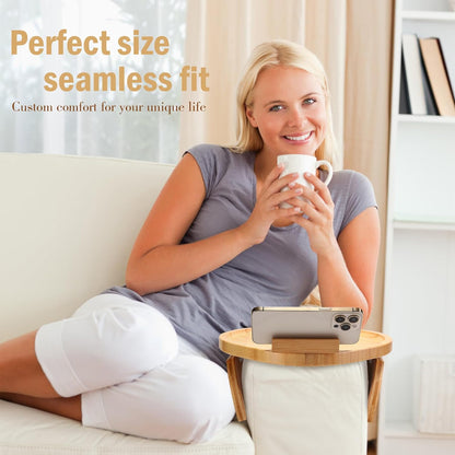 360 Couch Arm Tray Table, Bamboo Clip-on Couch Arm Tray with Phone Holder, Foldable Sofa Armrest Table for Eating