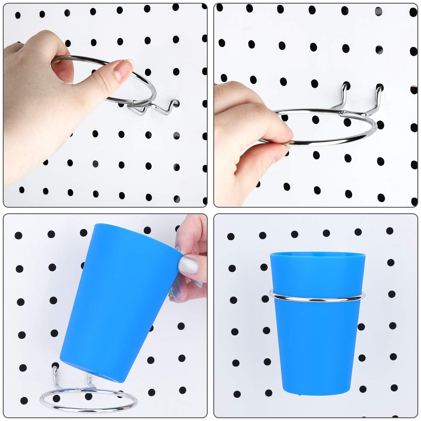 Patelai 6 Set Pegboard Bins with Rings, Pegboard Accessories Cups Holder Organizer Baskets Hooks Kit for Art and Craft Supplies Storage (Blue, Yellow, Green, Rose Red, Orange, Purple)