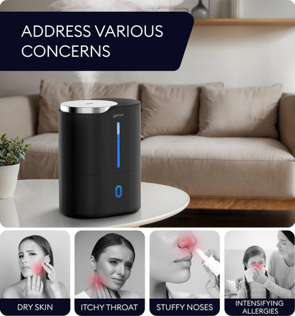 GENIANI Ultrasonic Cool Mist Humidifier for Bedroom, Large Rooms, Home, 4L - Easy Fill & Clean Humidifier for Plants w/Auto Shut-off, 40H Runtime - Quiet, Top Fill Air Humidifier