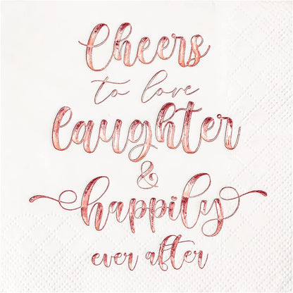 Crisky Bridal Shower Napkins - Rose Gold Happily Ever After Cocktail Beverage Cake Dessert Napkins for Wedding & Bridal