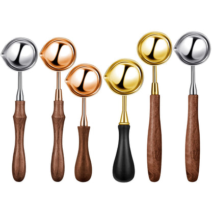 Chengu 6 Pcs Wax Seal Spoon Melting Wax Spoon with Wooden Handle Sealing Stamp Melting Seal Warmer for Sealing Stamp Envelope Craft Wedding Party Invitations