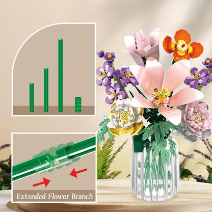 hhohio Flower Lily Building Blocks Bouquet Set, DIY Floral Arrangement Kit, Artificial Flowers Creative Decor for Home, Ideal Gift for Adults & Kids 563pcs (No Vase)