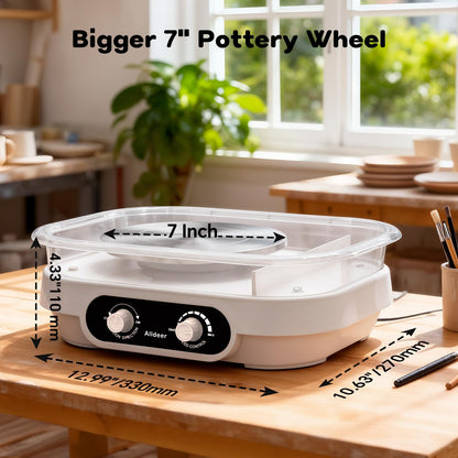 Alldeer Pottery Wheel for Adults, Kids, Teens, Beginner, Professional - 7" Turnable Eletric Clay Spinner with Adjustable Speed & Removable Tray, Ceramic Home Kit, DIY Set Gift for Artists & Hobbyists