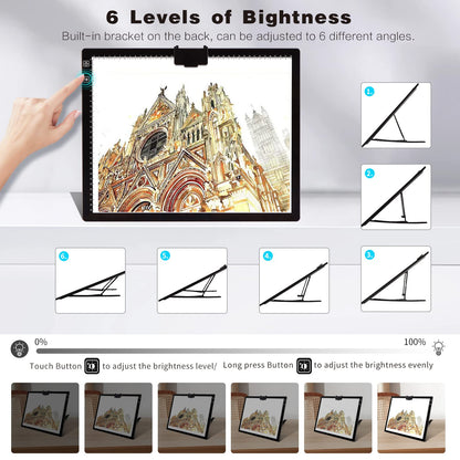 A3 Tracing Light Box, iVAOOZE A3 LED Light Pad with 3 Colors Mode Stepless Dimmable and 6 Levels of Brightness Light Copy Pad, Wireless Rechargeable Led Light Board for Diamond Painting Sketching