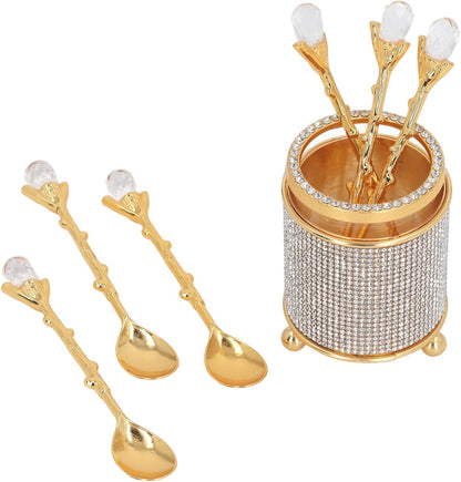 Coffee Spoons Set - 6Pcs Gold Espresso Spoons with Holder, Mini Teaspoons for Coffee, Ice Cream, Dessert