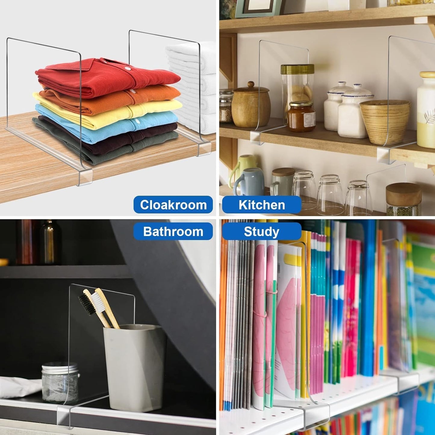 12 Inches Closet 6 Pack Closet [Extra Tall Version] Clear Shelf Dividers for Organization and Storage, Purse Organizer