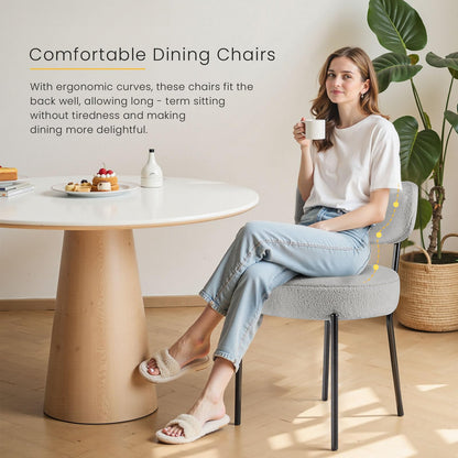 DUMOS Dining Chairs Set of 6, Mid Century Modern Chair Round Upholstered Curved Backrest, Kitchen Vanity Living Room Chairs with Black Metal Legs，Light Grey