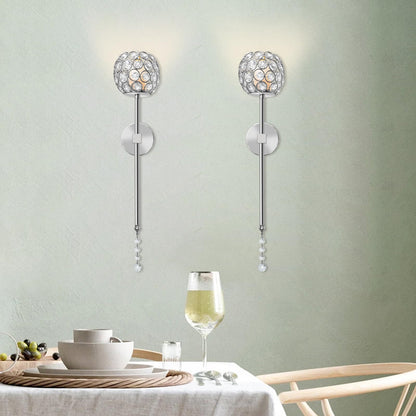 Crystal Candle Sconces for Wall Decorative Long Candle Holder Sconce Wall Art Home Decor for Bedroom Living Dining Room, Set of 2-Silver