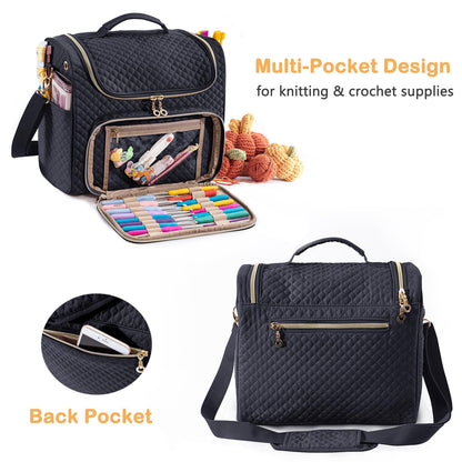 MYBAGZING Crochet Bag Organizer - Quilted Storage Bag with Hanging Hook, Knitting & Yarn Tote for Crochet Accessories, Mother's Day Gift