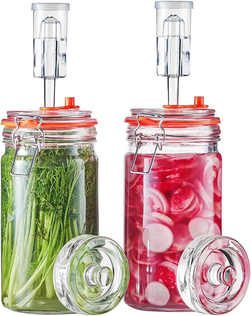 1 Pack 2 JILLMO Liter Fermentation Jar, Glass Fermenting Kit with Weight for Making Sauerkraut, Hot Sauce, Mead, Cider