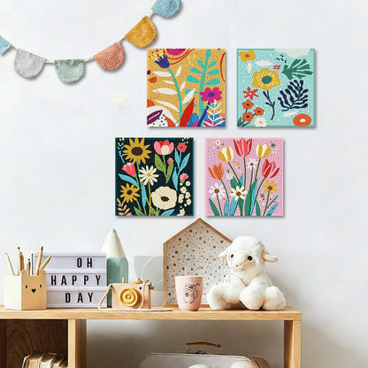 WEMEON 4 Pack Diamond Art Kits for Kids, Flower Diamond Art Painting for Kids Ages 4-8-12, Package and Home Wall Decor(6x6inch)