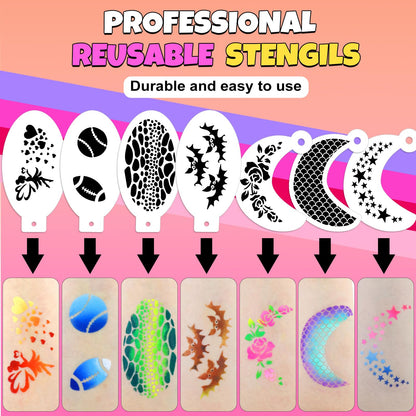 Drawdart Professional Face Painting Kit for Kids Adults, Large Split Cake Face Paint Palette with Glitters, One Stroke Non-Toxic Rainbow Face Body Makeup Kit for Festival, Party & Cosplay Makeup