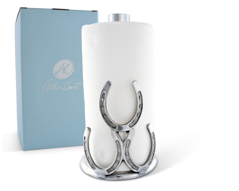 Arthur Court Aluminum Horseshoe Western Cowboy Decorative Countertop Paper Towel Holder Standing 12.5 inch Tall