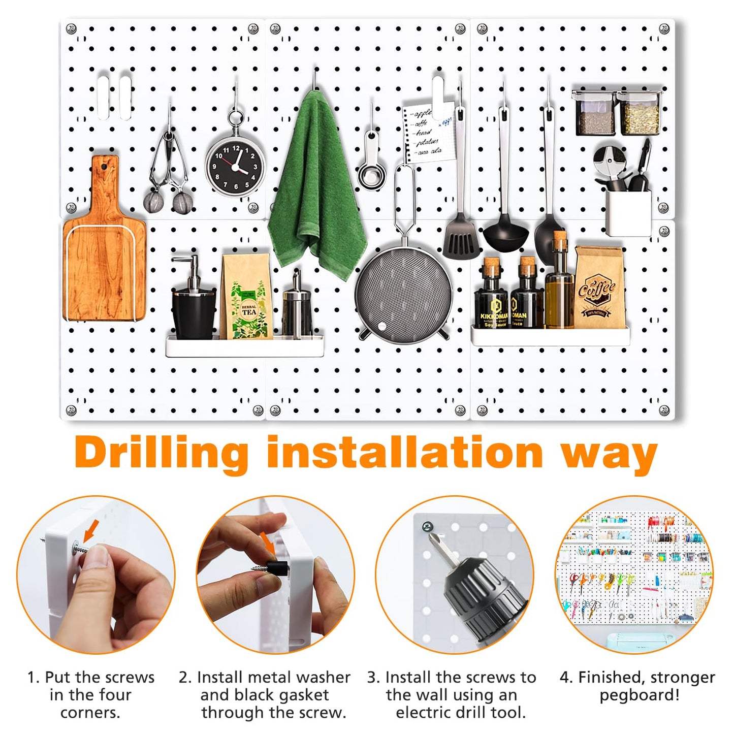 6Pcs Pegboard, Peg Board, Pegboard Wall Organizer, Mount Display Pegboard Kits fit Pegboard Storage, Small Pegboard for Craft Room Garage Kitchen, Peg Boards for Walls - White Pegboards Panels