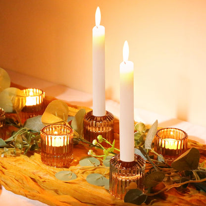 CHOCSTAY Reversible Amber Glass Candle Holder Set of 6, Thick Heat-Resistant Glass Candlestick Holders for Taper, Tealight, Votive, LED Candles, Perfect for Wedding, Party, Home Décor