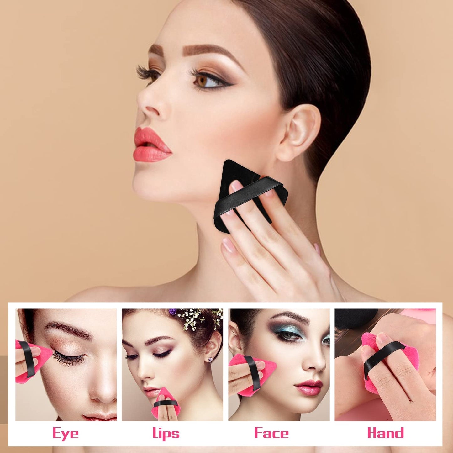 Pimoys 12 Pieces Powder Puff Face Triangle Makeup Sponge for Loose Powder Setting Powder Velour Foundation Blender Sponge Beauty Makeup Tool, Black