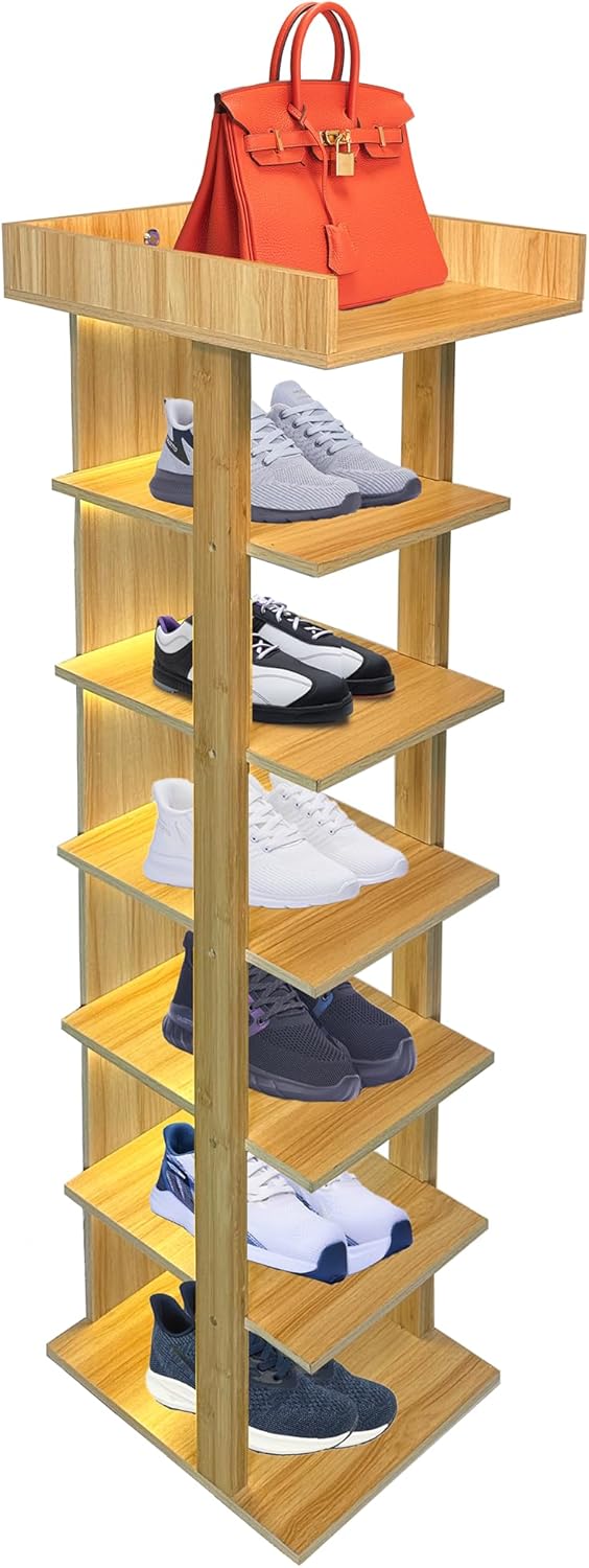 Generic 6 Closet, 7-12 Tier Wooden Freestanding Shoe Rack with LED Ambient Lighting, Slim Narrow Vertical Shoe