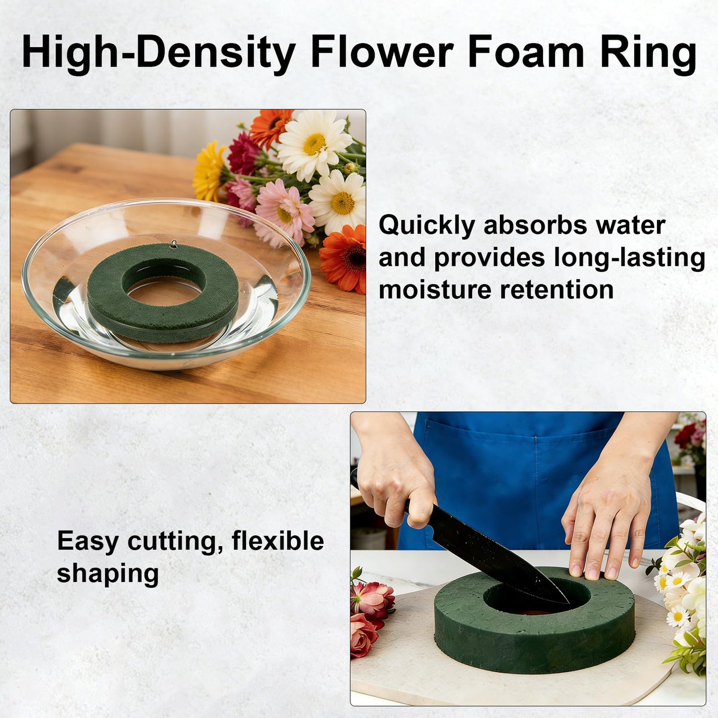 3 PCS Flower Foam Ring, 8 Inch Round Floral Foam Green Floral Foam Blocks Oasis Wet Floral Foam Wreath Flower Arrangements for Wedding, Birthdays, Party Decoration
