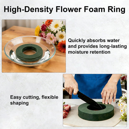 3 PCS Flower Foam Ring, 8 Inch Round Floral Foam Green Floral Foam Blocks Oasis Wet Floral Foam Wreath Flower Arrangements for Wedding, Birthdays, Party Decoration