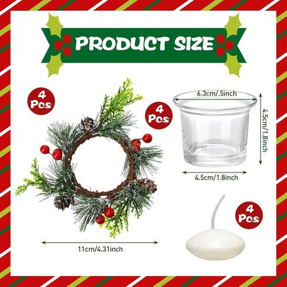Dingion 12 Pcs Christmas Votive Candle Holder Set - Decorative Glass Tealight Holders for Holiday Table Decor