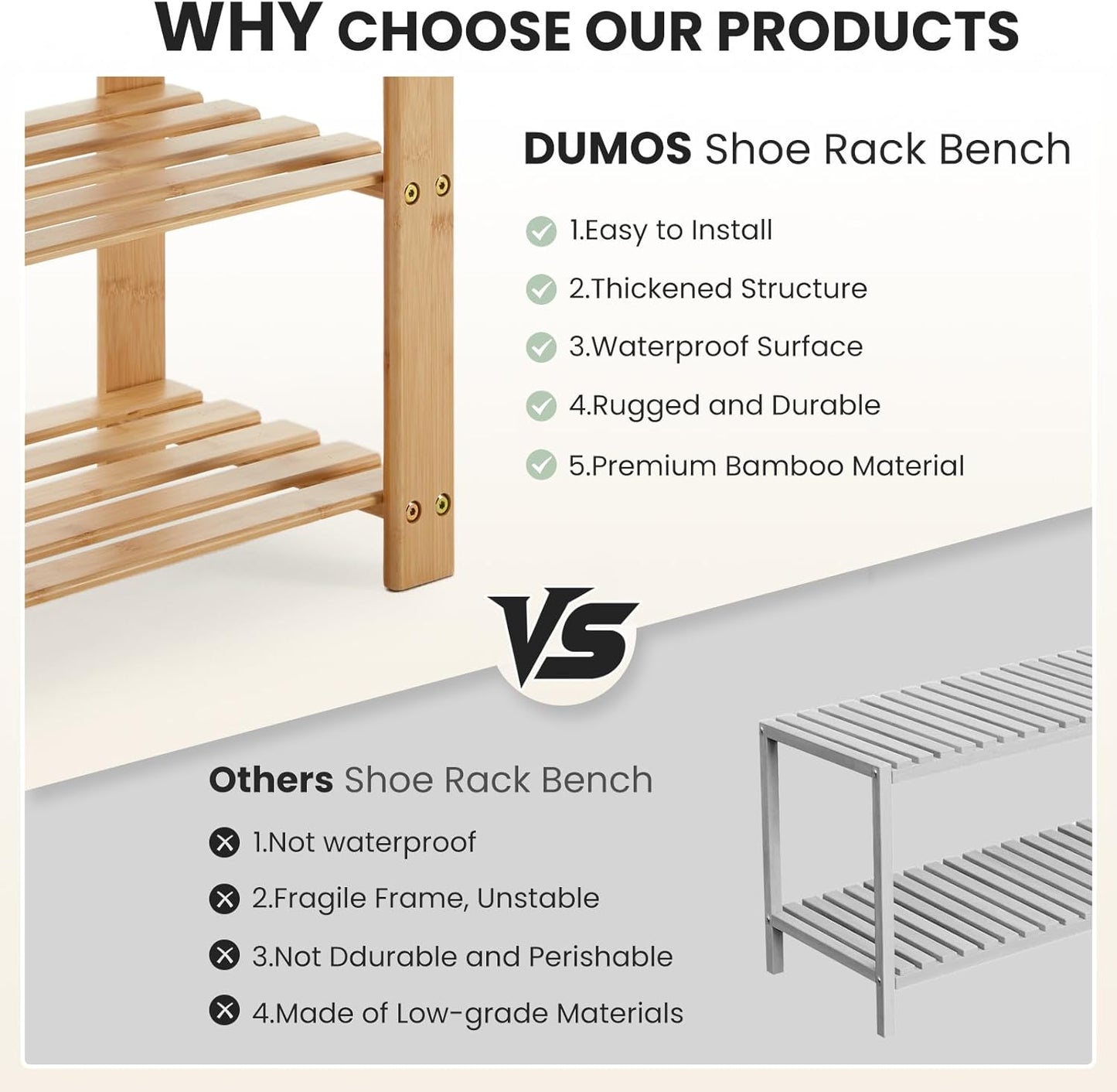 3-Tier 286 lb 11.3 27.6 18 Inches, DUMOS Shoe Rack Bench with Storage, Bamboo Entryway Benches, Wooden Shoe Rack Holds