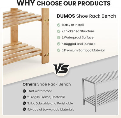 3-Tier 286 lb 11.3 27.6 18 Inches, DUMOS Shoe Rack Bench with Storage, Bamboo Entryway Benches, Wooden Shoe Rack Holds