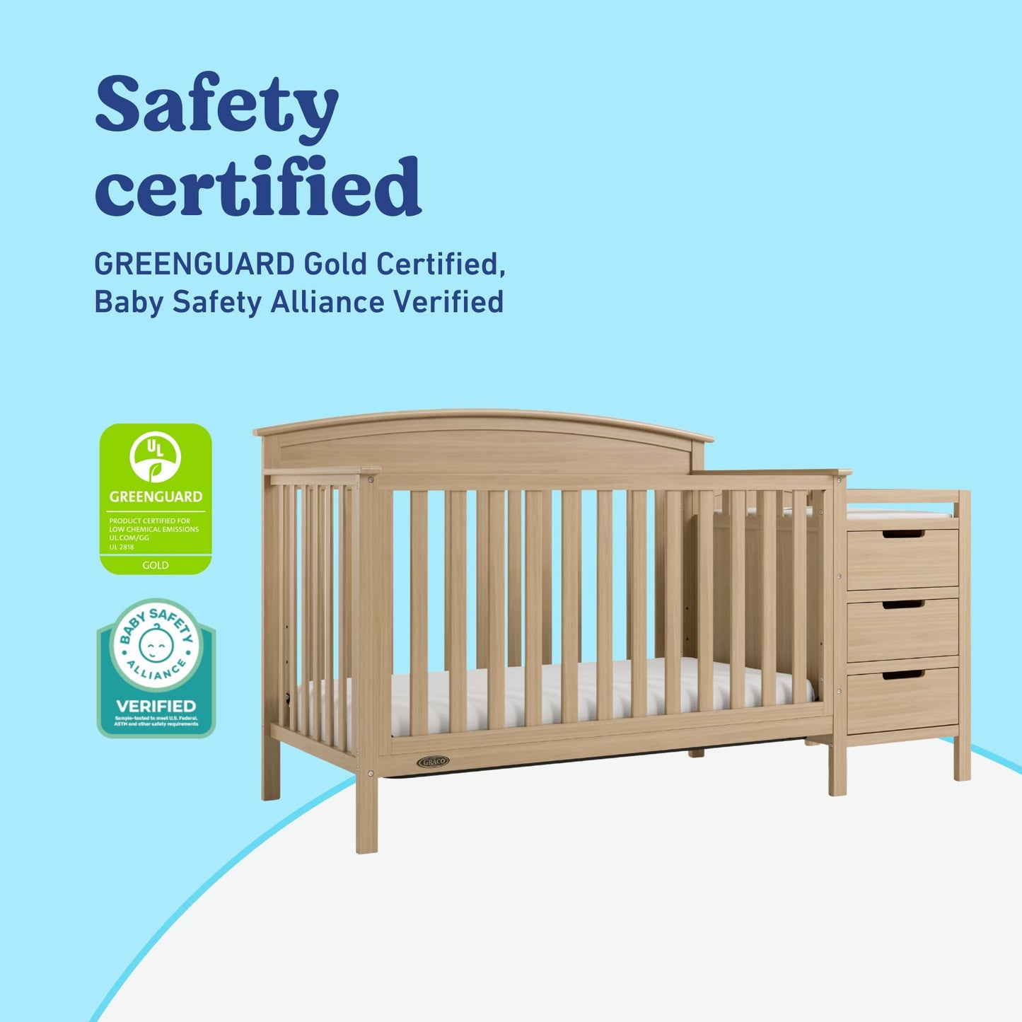 Graco Benton 4-in-1 Convertible Crib and Changer – GREENGUARD Gold Certified, Crib & Changing-Table Combo, Water-Resistant Changing Pad, Converts to Toddler Bed, Daybed and Full-Size Bed (Driftwood)