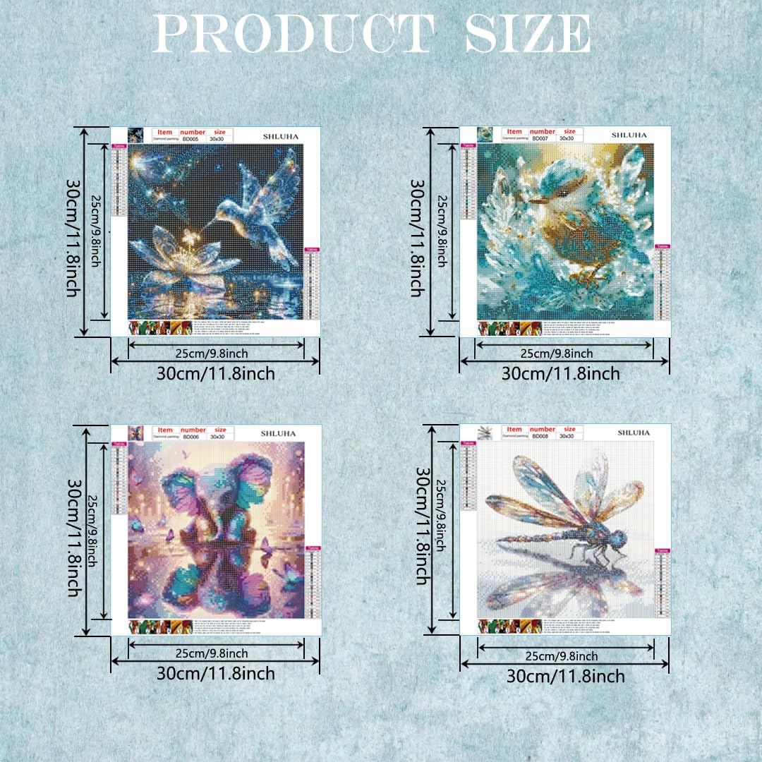 SHLUHA 4 Pack Diamond Painting Kits for Adults 5D Diamond Art Kits for Beginners Round Full Drill Arts&Crafts Gem Art by Number Home Wall Decor Gift 12x16 Inches