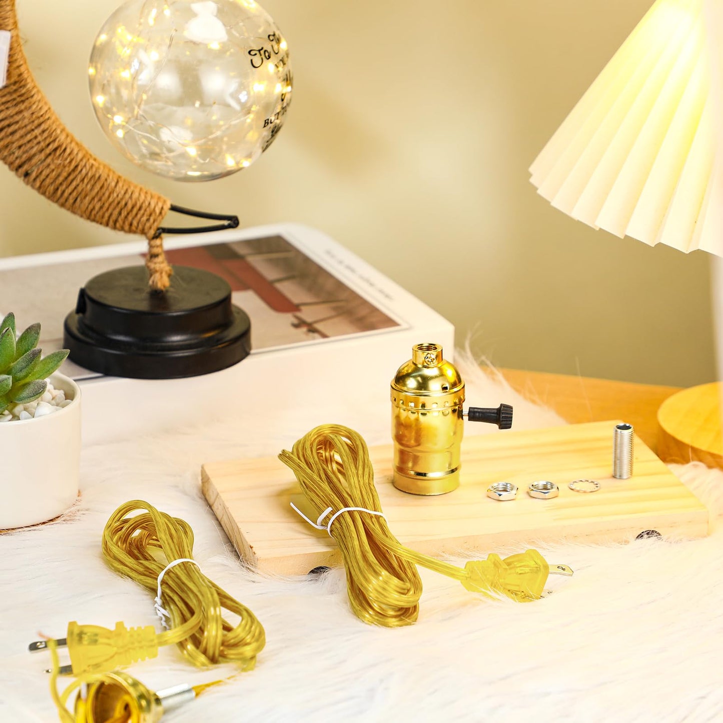 Honoson 2 Sets Lamp Repair Kit Table Rewire Lamp Parts with 3 Way Socket Matching Cord and Essential Hardware Wiring Kit for Table Floor DIY Design Repair Light Do It Yourself(Golden)