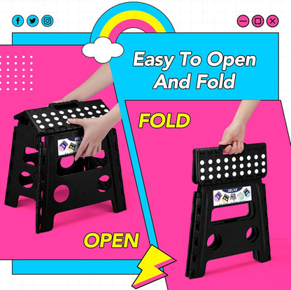 13 inch 2 Pack 300 LBS, Delxo Folding Step Stool, Non-Slip Foldable Stools Up to Step Stool with Handle, Lightweight