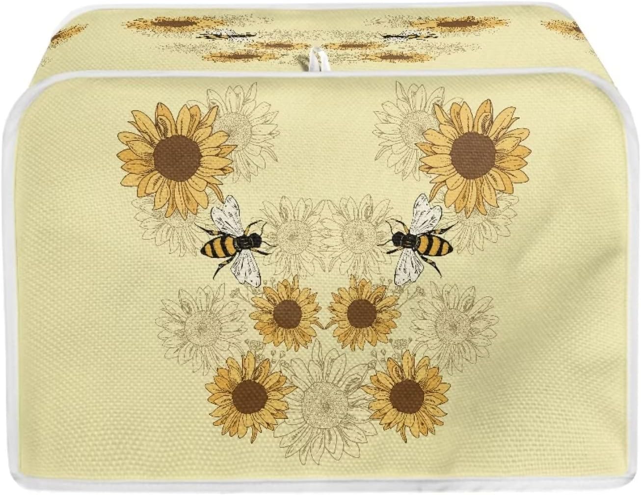 Sunflower Bee Print Toaster Dust Cover, Anti-Scratch Case for Most Standard 2 Slice Kitchen Small Appliances.