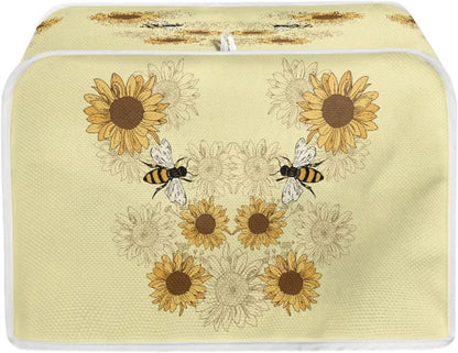 Sunflower Bee Print Toaster Dust Cover, Anti-Scratch Case for Most Standard 2 Slice Kitchen Small Appliances.