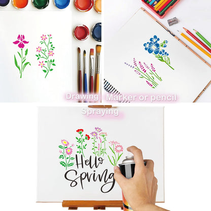 60pcs Small Floral Stencils for Painting on Wood Reusable Flower Wildflower Stencil Templates for Crafts Vine Herb Botanical Leaf Plant Stencils for Drawing on Wall Canvas Furniture(floral60)