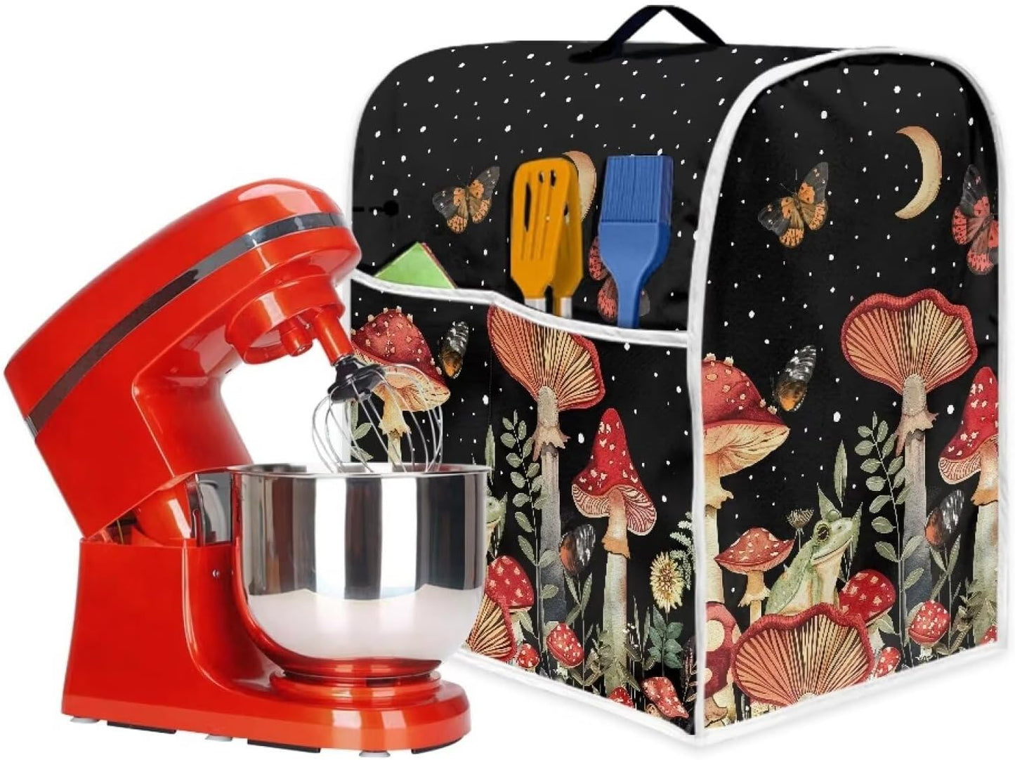Moon Mushroom Butterfly Stand Mixer Dust-proof Cover, Organizer Bag with Multi Pockets for Kitchen Accessories