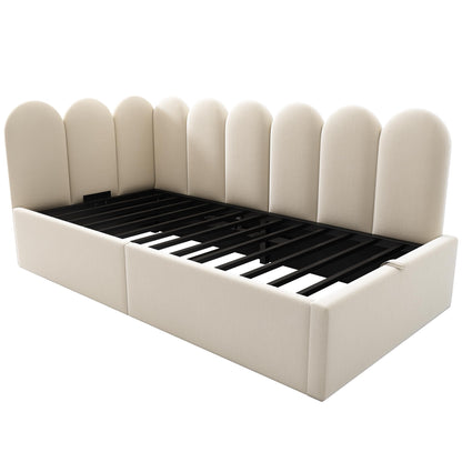 Merax Modern Upholstered Lift Up Sofa Day Bed with Headboard, Velvet Platform Bed Frame with Hydraulic Storage, No Box Spring Needed/Easy Assemble Twin, Beige