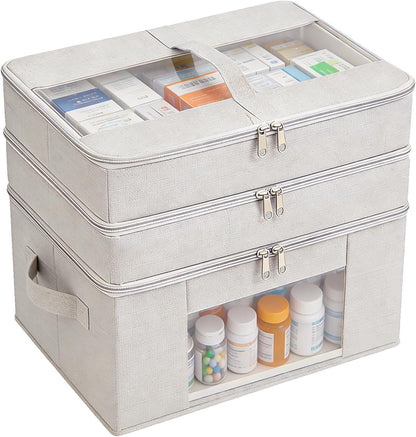 Skiennix 3-Tier Medicine Cabinet Organizer - Foldable Fabric Storage Box with Clear Cover & Handle | Ideal for Home & Travel
