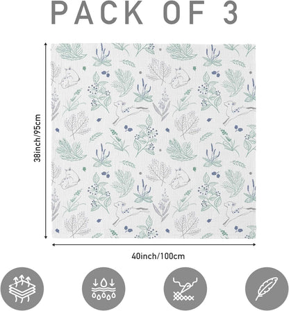 Skiennix Muslin Swaddle Blankets - 3 Pack Soft & Breathable Receiving Blankets | Large 38 x 40 Inches (Fawn & Leaves)