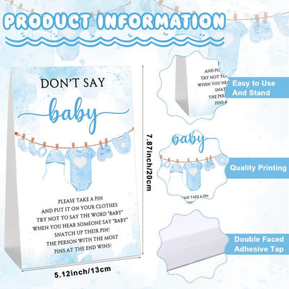 Cinnvoice 51 Pcs Baby Shower Games Supplies Include Blue Clothespins Don't Say Sign and 50 Plastic Clip Funny Baby Shower Party Decorations for Gender Reveal Favors