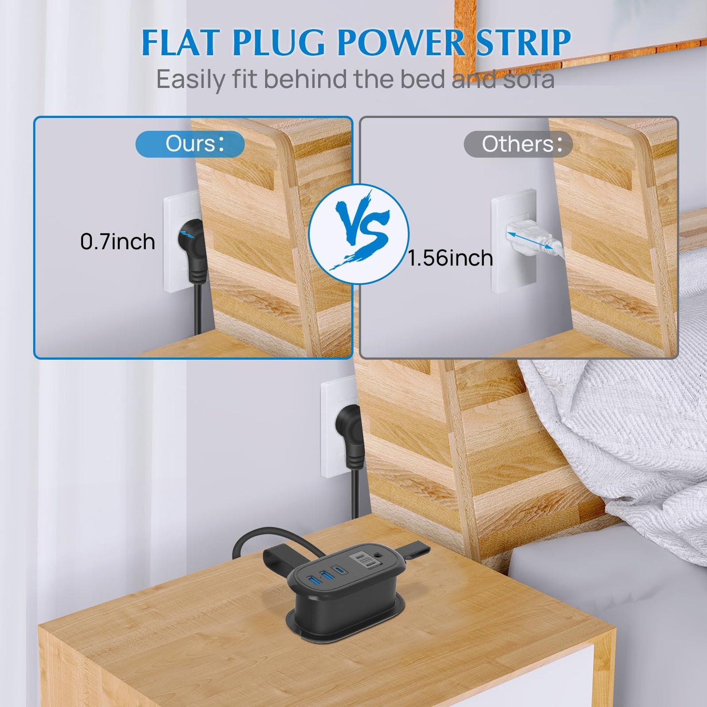 BEVA Travel Power Strip with USB Ports, 4FT Travel Flat Plug Extension Cord, Fast Charge PD 20W 2 Outlets 3 USB Ports, Non Surge Protector for Cruise Ship Travel Essentials(PD20W Charge Black)