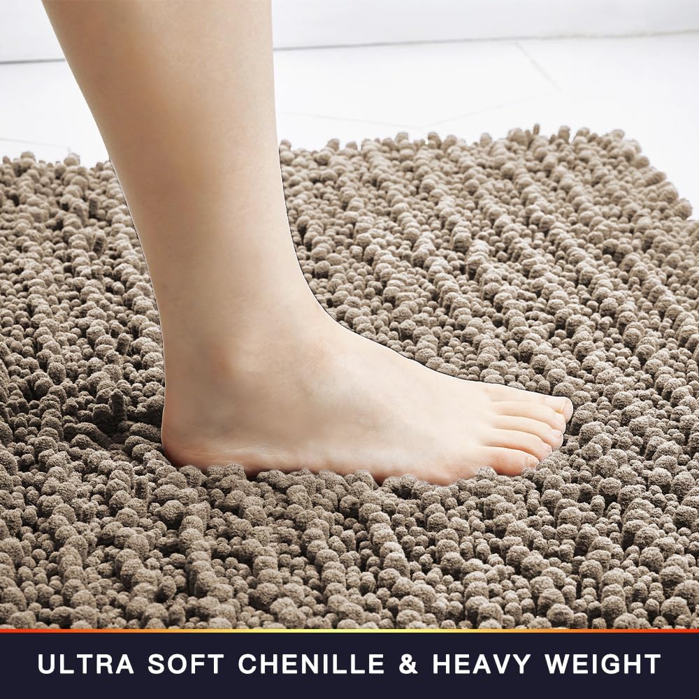 Walensee Non Slip Bathroom Rug (32x20 Inch, Taupe) - Water Absorbent, Soft Shaggy Chenille, Machine Washable Bath Mat