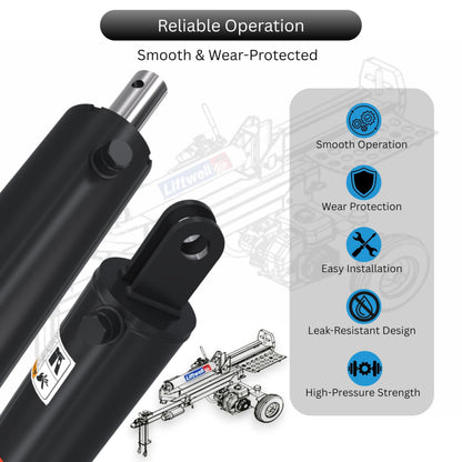 4x24 Hydraulic Log Splitter Cylinder – 4" Bore x 1.75" Rod x 24" Stroke with 1/2" NPT Ports, Welded Double Acting Hydraulic Cylinder for Wood Splitters – Heavy-Duty Log Splitter Cylinder 4x24