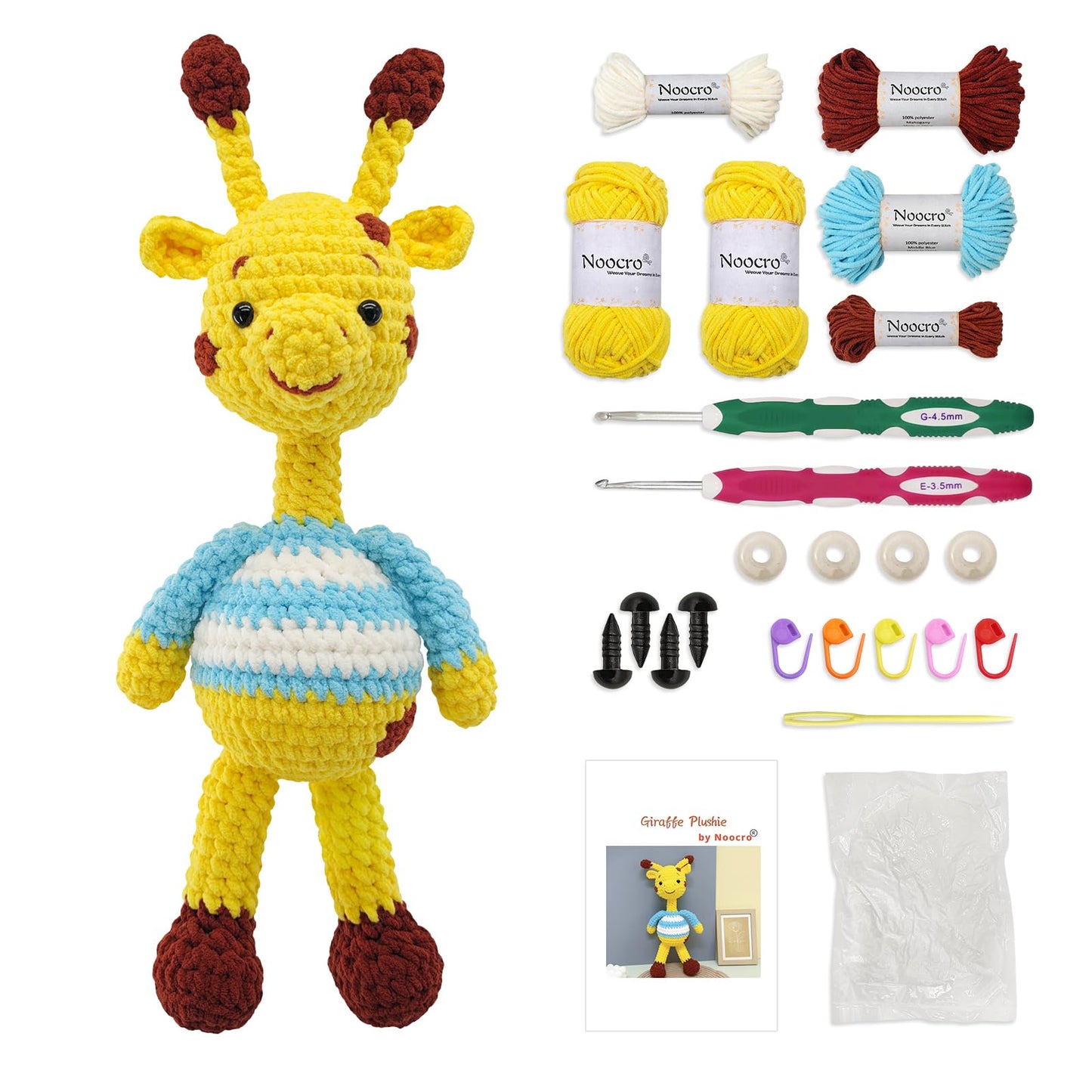 Noocro Amigurumi Crochet Kit for Beginners, Intermediate and Advanced Crocheters, DIY Crochet Plushie Kit with Complete Kit, Detailed Instrucions and Video Tutorial - Fun Craft Gift (Giraffe)