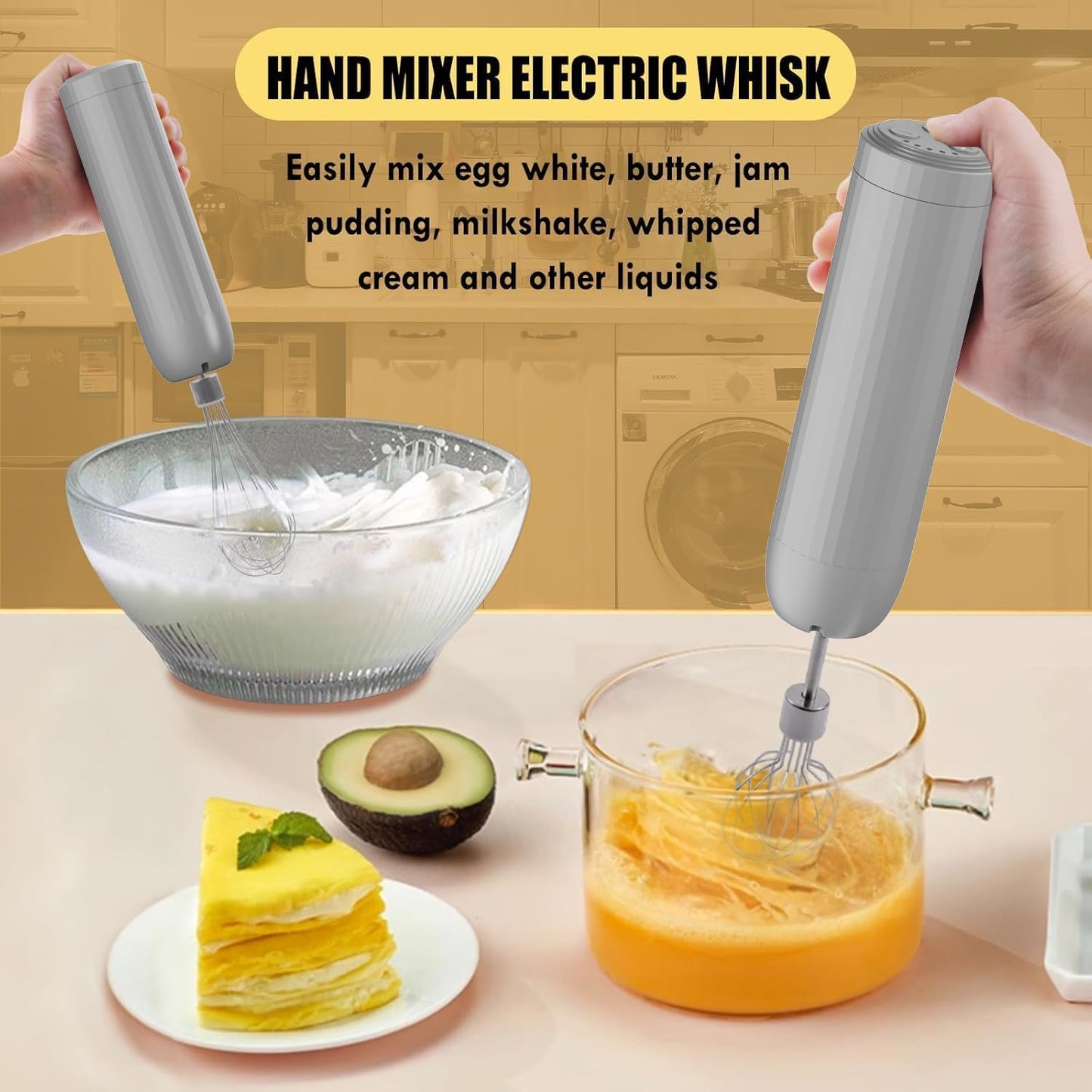 4-in-1 Electric Hand Mixer, Electric Whisk, Mini Onion Chopper 10Oz, Small Cordless Hand Blender, Milk Frother Wand for Coffee, Matcha, 4 Speed Rechargeable Food Processor for Baby Food Maker