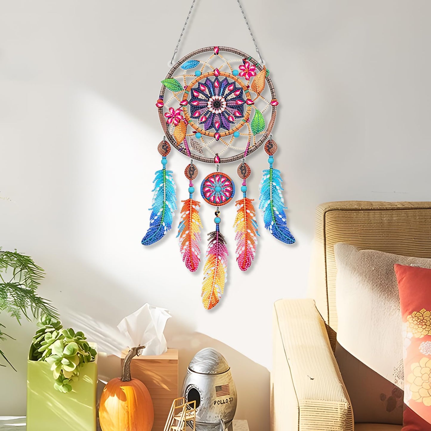Sunovate DIY Dream Catchers Diamond Painting Kit - Handmade Craft for Boho Decor, Symbol of Good Dreams & Positive Energy, All-Inclusive Crafts for Adults (Vibrant)