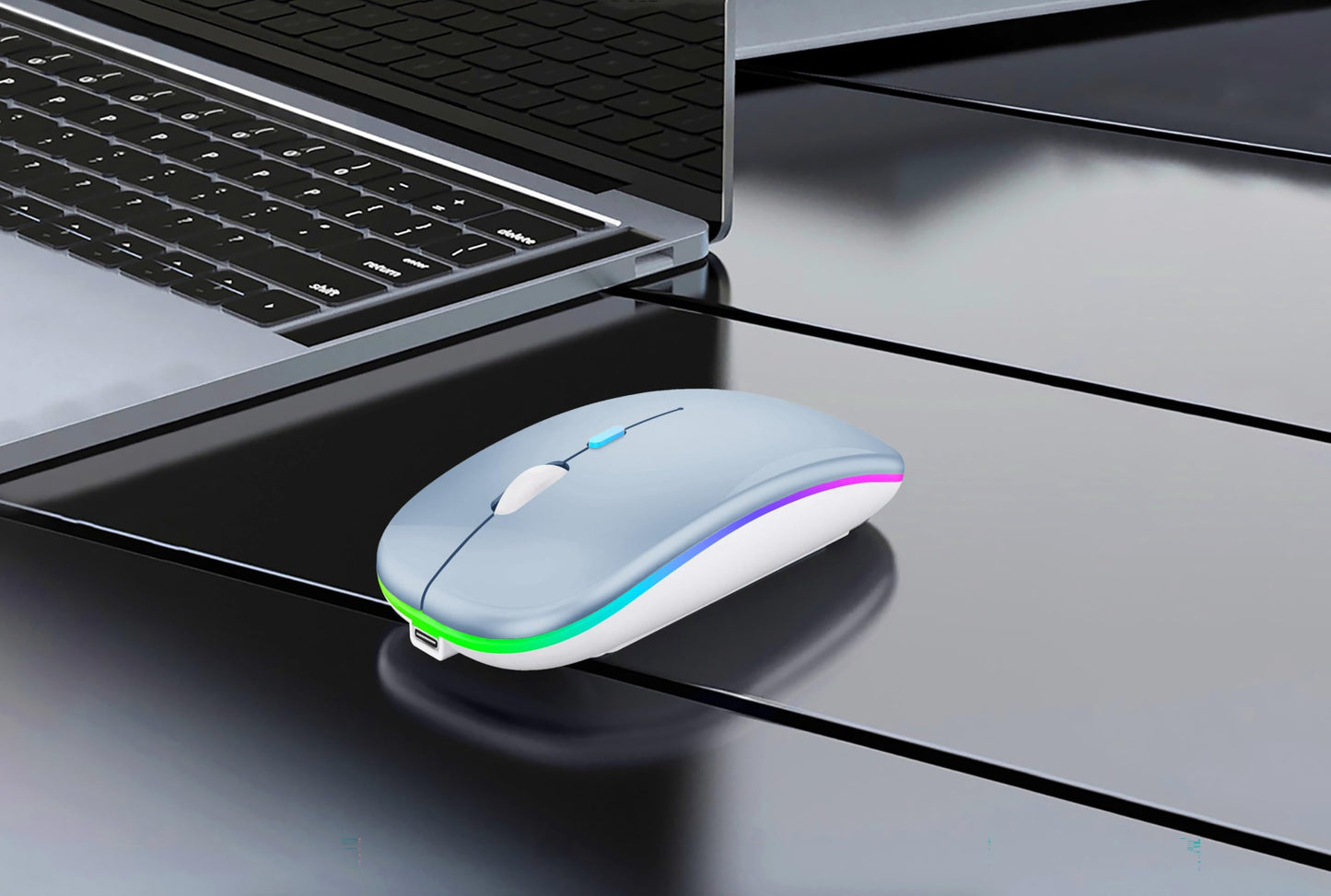 Wireless Bluetooth Mouse Rechargeable Laptop Mice with LED Lights Silent Slim Use(BT5.2 and 2.4G Portable USB Receiver)Dual Mode Computer Mouse for Laptop/iPad/Tablet/Apple/Computer/Mac(Black)