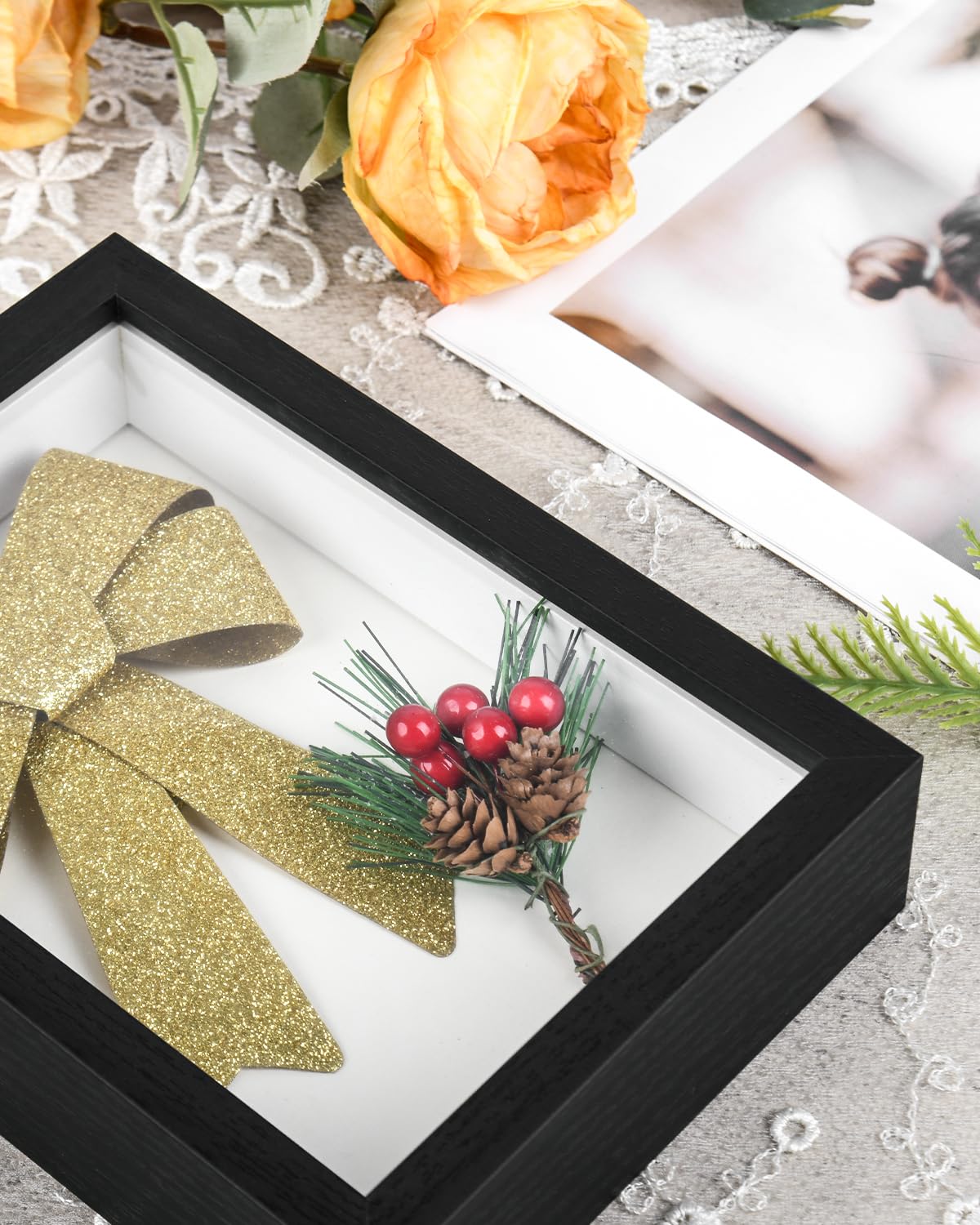 2 Pack 5x7 Small Shadow Box Frame with Plexiglass, Wood Frame Display Case Box for Memorabilia, Dried Flowers, Medal, Crafts, Tickets and Photos (Black, 5x7)
