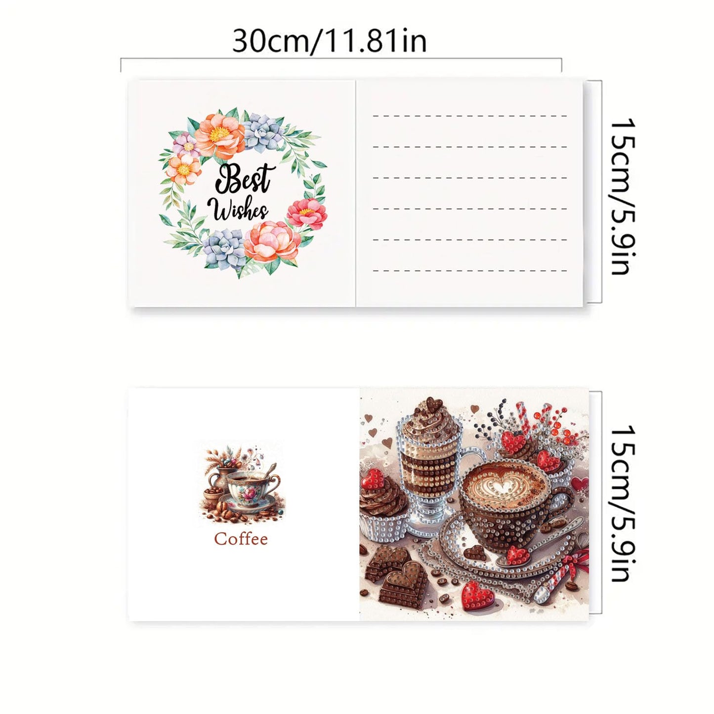 pigpigboss 6 Packs Coffee Dessert Diamond Painting Greeting Cards Kit, Crystal Rhinestones Flower Cupcake Diamond Art Birthday Card with Envelopes for Beginner Adult Holiday Blessing
