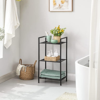 3-Tier UBSC33BK SONGMICS Storage Rack, Bathroom Shelf, Extendable Plant Stand with Adjustable Shelf, for Bathroom